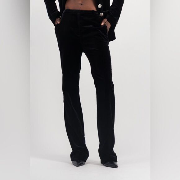 Paco Rabanne Black Straight Leg Velvet Tailored Trouser Pants Size 10 New - Picture 3 of 9